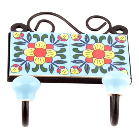 Turquoise And Red Floral Ceramic Tiles Hooks